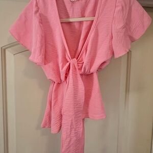 Pink Tie-Front Blouse